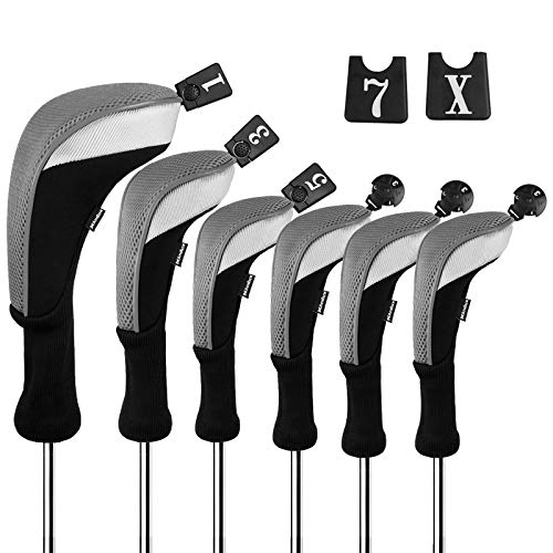 Andux Golfschlägerhauben-Set mit langem Hals (3 Hybrid-Abdeckungen + 3 Holzabdeckungen), Grau von Andux
