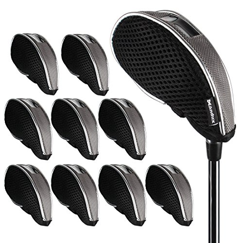 Andux Golfschlägerhauben aus Eisen, mit transparentem Fenster, 10 Stück, Schwarz / Grau von Andux