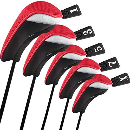 Andux 5 Stück Golf Driver Golfschlägerhauben Holz Kopfbedeckungen 460cc Driver rot von Andux