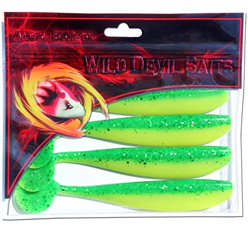 Angel-Berger Wild Devil Baits Action Shad Gummifisch (10cm, Green Flash) von Angel-Berger