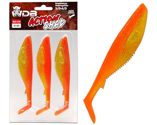 Wild Devil Baits Action Shad Gummifisch Kunstköder Softlure Gummiköder Hecht Barsch Zander Angelköder Raubfischköder (Red Devil, 7,5cm) von Angel-Berger