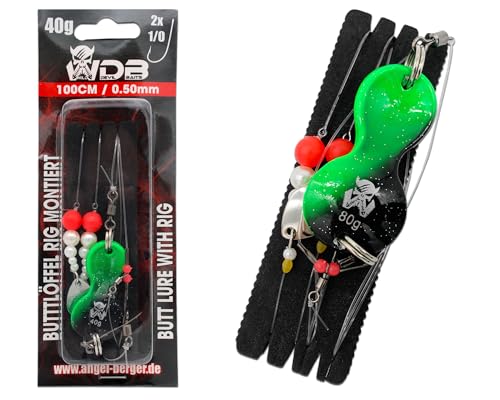 Wild Devil Baits Buttlöffel Rig UV Butt Lure with Rig Butt Löffel Vorfach montiert Plattfisch Meeresvorfach Brandungsvorfach (80g, Atom Black) von Angel-Berger