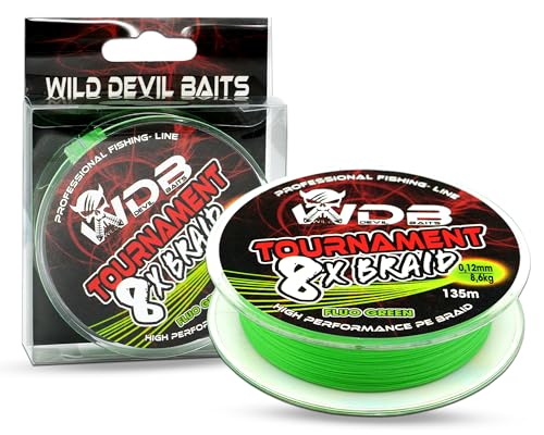 Wild Devil Baits Tournament 8 Braid Fluo Green 8X Fach rund geflochtene Angelschnur Braided Fishing Line (0,12mm) von Angel-Berger