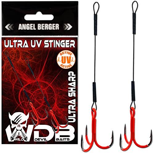 Wild Devil Baits Ultra UV Stinger Angstdrilling Assithook UVO (UV Orange, 10cm) von Angel-Berger