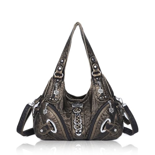 Angel Kiss Damen Schultertasche Hobo Tasche Umhängetaschen Schlusstaschen Henkeltaschen weiches PU Leder mit Reißver Handtasche Viele Fächer tolle tasche für Frauen（Farbe Bronze） von Angel Kiss