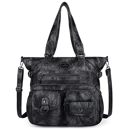 Angel Kiss Handtasche Damen Schultertasche Multifunktionale Umhängetaschen Gewaschenes Veganes Leder Wasserdicht mit Reißver Schlusstaschen von Angel Kiss