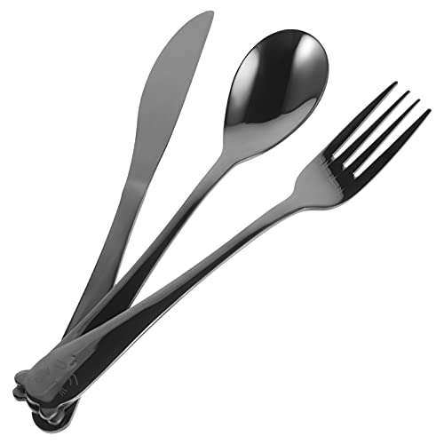 Angoily 3Pcs Kinder Besteck Set Umfassen Messer Gabeln Löffel Edelstahl Kleinkind Utensil Besteck Set Kind Besteck Geschirr Set für Spülmaschinenfest Schwarz von Angoily