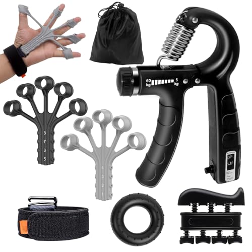 Handtrainer Fingertrainer, Griffkraft Trainer Trainingsset 5-teilige, Verstellbarer Widerstand Unterarmtrainer, Verstellbarer Finger Trainer, Finger Krafttraining & Trainingsring von Angozo