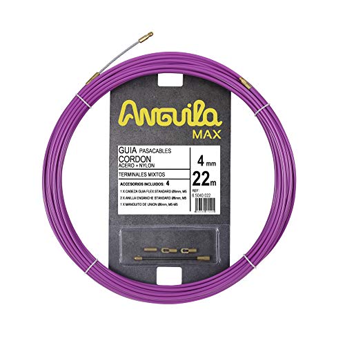 Anguila Max | Kabelführung | Gemischte Klemmen | Stahl + Nylon | Farbe Violett | Durchmesser 4mm | 22 Meter von Anguila