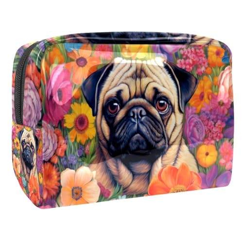 Anna Cowper Kosmetiktasche mit Mops-Motiv, tragbare Reise-Make-up-Tasche mit Reißverschluss, PVC-Kosmetiktasche, kleine Kulturbeutel, Organizer-Taschen, Mehrfarbig 11, Einheitsgröße von Anna Cowper