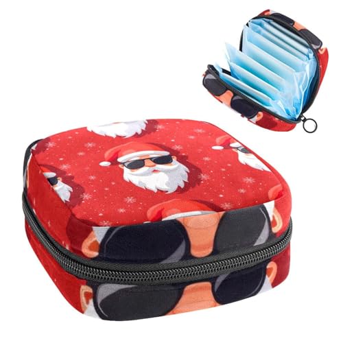 Aufbewahrungstasche für Damenbinden, Periodenbeutel für Schule, Teenager, Mädchen, Weihnachtsmann-Sonnenbrille, tragbare Perioden-Tasche mit Reißverschluss, Damenbinden-Tasche, Tamponhalter für von Anna Cowper