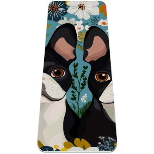 Boston Terrier Yogamatte mit Hundeblumen, rutschfest, 6 mm dick, Fitnessmatte, Yogamatten für Damen, Workout-Matten für Zuhause, Hot Yoga, Pilates und Bodentraining (L x B): 183 x 61 cm von Anna Cowper