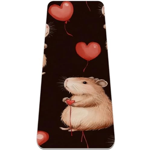 Capybara Yogamatte mit Herzballons, rutschfest, 6 mm dick, Fitnessmatte, Yogamatten für Damen, Workout-Matten für Zuhause, Hot Yoga, Pilates und Bodentraining (L x B): 183 x 61 cm von Anna Cowper