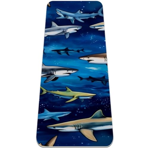 Ocean Sharks Yogamatte, rutschfest, 6 mm dick, Fitness-Übungsmatte, Yogamatten für Damen, Workout-Matten für Zuhause, Hot Yoga, Pilates und Bodentraining, (L x B): 183 x 61 cm von Anna Cowper