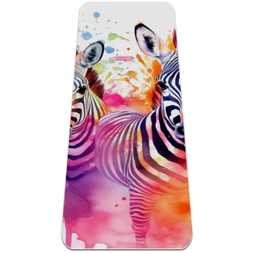 Splash Rainbow Zebras Yogamatte, rutschfest, 6 mm dick, Fitness-Übungsmatte, Yogamatten für Damen, Workout-Matten für Zuhause, Hot Yoga, Pilates und Bodentraining (L x B): 183 x 61 cm von Anna Cowper