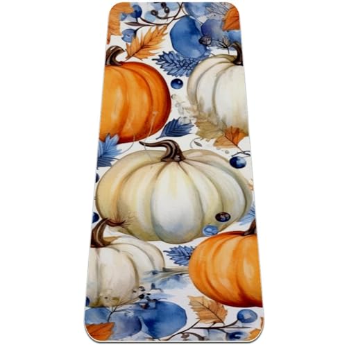 Yogamatte mit Herbst-Kürbis-Blättern, rutschfest, 6 mm dick, Fitness-Trainingsmatte für Damen, Workout-Matten für Zuhause, Hot Yoga, Pilates und Bodentraining, (L x B): 183 x 61 cm von Anna Cowper