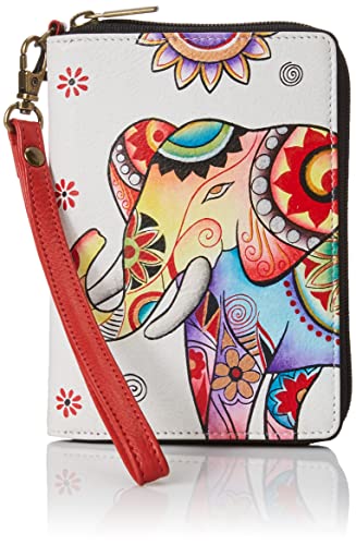 Anna by Anuschka Handbemaltes Echtleder-Reisepass-Organizer-Armband für Damen, Retro Elefant von Anna by Anuschka