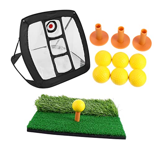 Anneome 1 Satz Golf Übungs Set Kugeltablett Schiffe Mini-Spielzeug Rasen Matte Grünen Teppich Legen Tees Halter Golf-übungsnetz Tragbare Puttermatte Indoor-Netz Matten Black Nylon von Anneome