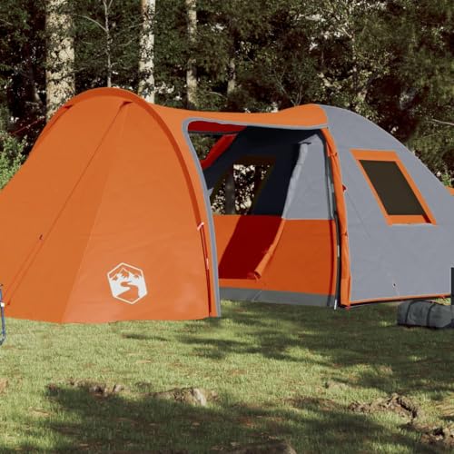 Annlera Campingzelt 6 Personen Grau und Orange Familienzelt Tunnelzelt Grosses Zelt Blackout Tent Zelt Camping Ideal für Campen & Festival 466x342x200 cm von Annlera