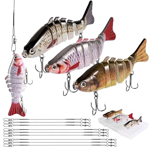 Annyswit 3 Stück Mehrgelenkige Barsch Hecht Köder mit Stahlvorfächer(15/23/30 cm) & Aufbewahrungsbox 7 Segmenten 3D Kunstköder Wobbler Langsam Sinkender Köder für Süßwasser Salzwasser Forelle Barsch Annyswit 3 Stück Mehrgelenkige Barsch Hecht Köder mit Stahlvorfächer(15/23/30 cm) & Aufbewahrungsbox 7 Segmenten 3D Kunstköder Wobbler Langsam Sinkender Köder für Süßwasser Salzwasser Forelle Barsch von Annyswit