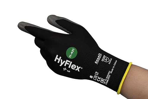 Ansell HyFlex 11-421 Arbeitshandschuhe, Mechaniker-Handschuh, Exzellente Abriebfestigkeit, Feine und Dehnbare Maschen, Silikon- und DMF-Frei, Industrie PSA, Grau, Größe 2XL (12 Paar) von Ansell