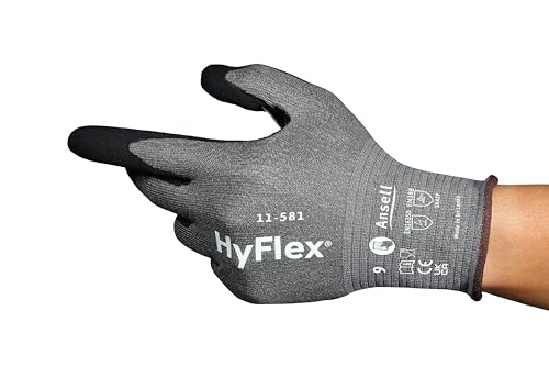 Ansell Hyflex 11-581 Sicherheitsarbeitshandschuhe Mechanischer Schutz, Größe 6 (XS), Schwarz (12 Paar) von Ansell