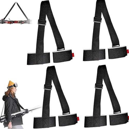 Anshka Skimate Ski-Gurte, Ski-Gurte zum Tragen, Skiträgergurt, Ski-Geschirr, Snowboard-Bindungsgurte, verstellbarer Snowboard-Schultergurt, Wintersport-Zubehör, 4 x Schwarz, 1 Anshka Skimate Ski-Gurte, Ski-Gurte zum Tragen, Skiträgergurt, Ski-Geschirr, Snowboard-Bindungsgurte, verstellbarer Snowboard-Schultergurt, Wintersport-Zubehör, 4 x Schwarz, 1 von Anshka