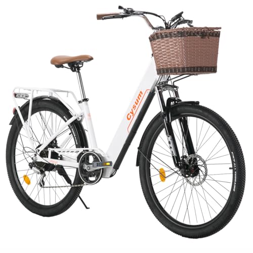 Antgooat Cityrun Elektrofahrrad 26 Zoll Elektrofahrrad für Damen und Herren, 250 W Motor, 36 V/10 Ah Akku, 25 km/h, unterstütztes Treten, Reichweite 40–80 km und Korb, Erwachsene Unisex (White) von Antgooat