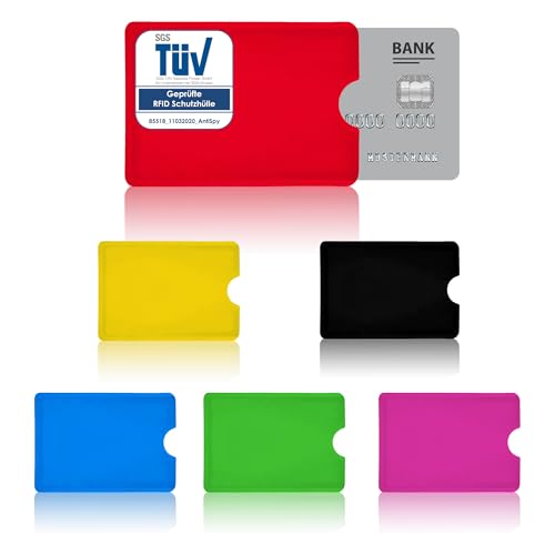 AntiSpyShop RFID Schutzhüllen, TÜV-geprüft, NFC Blocker Kreditkarte, EC Karte Funk-Abschirmung - 6er Pack bunt, schwarz, pink, gelb, blau, rot u. grün AntiSpyShop RFID Schutzhüllen, TÜV-geprüft, NFC Blocker Kreditkarte, EC Karte Funk-Abschirmung - 6er Pack bunt, schwarz, pink, gelb, blau, rot u. grün von AntiSpyShop