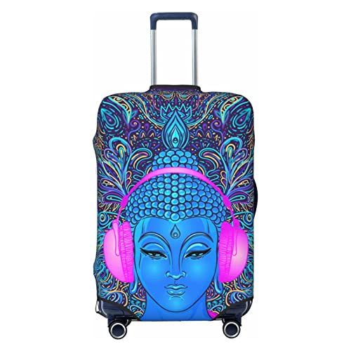 Anticsao Buddha-Kopf, neonfarbener Hintergrund, elastische Reisegepäck-Abdeckung, Reisekoffer-Schutzhülle für Kofferraum, geeignet für 48,3 cm - 81,3 cm Kofferabdeckung, Größe M, Schwarz , xl von Anticsao