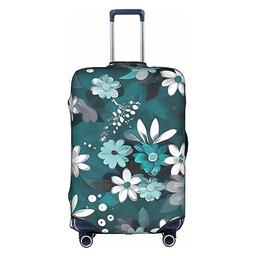 Trolley-Koffer-Schutzhülle mit Blumenmuster, kratzfest, 45,7 - 81,3 cm, Blaugrün, Grau und Weiß, geeignet für Reisen, Geschäftsreisen, weiß, M von Anticsao