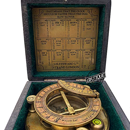 Antique Vibes Kompass mit Sonnenuhr für Männer, Frauen, Kinder, Seemann/Piratengeschenke, Vintage-Stil, Kompass in Holzbox, M, Messing & Schwarz von Antique Vibes