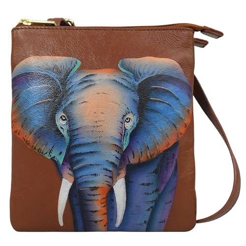 Anuschka Damen-Organizer, original, handbemalt, echtes Leder, 3 Fächer, Crossbody, Afrikanischer Elefant, Einheitsgröße von Anuschka