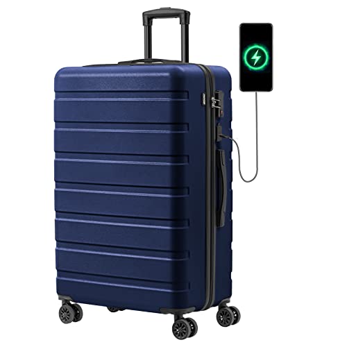 AnyZip Handgepäck- und Koffer-Set, 2 Stück, ABS, Hartschalengepäck mit 4 Universalrädern, TSA-Schloss und USB, dunkelblau, 28inch von AnyZip