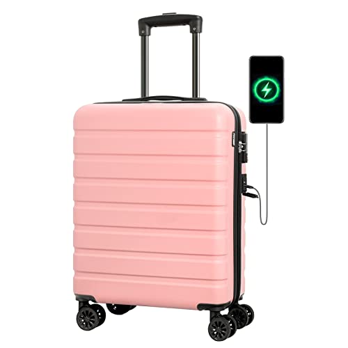 AnyZip Handgepäck- und Koffer-Set, 2 Stück, ABS, Hartschalengepäck mit 4 Universalrädern, TSA-Schloss und USB, rose, 51 cm von AnyZip