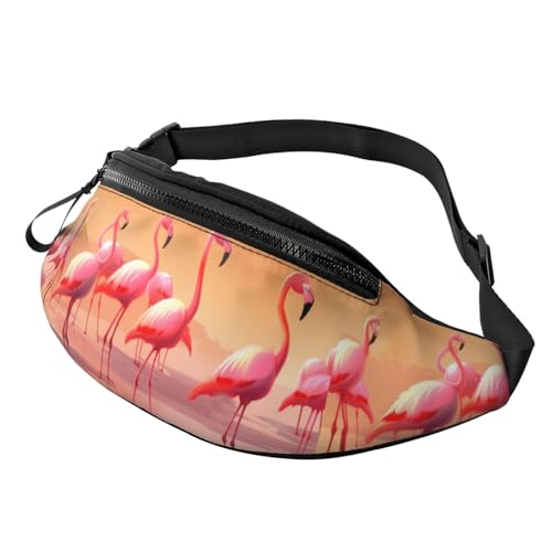 Gürteltasche mit Flamingo-Aufdruck für Herren und Damen, Crossbody-Hüfttasche, Gürteltasche mit verstellbarem Riemen für Reisen, Sport, Schwarz, Einheitsgröße, Schwarz , Einheitsgröße von AoRom