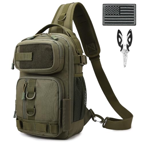 Aocmpxs Angelrucksack Sling Tackle Tasche, leichte Angel-Schulter-Rucksäcke, taktische Werkzeugtaschen zur Aufbewahrung von Angelausrüstung und Ausrüstung, mit US-Flaggen-Patch und Angelzange (1 von Aocmpxs