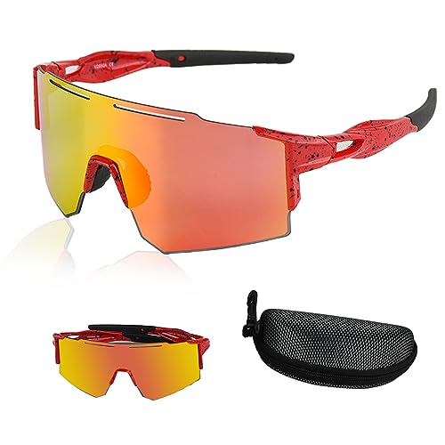 AolKee Sonnenbrille Fahrradbrille für Herren Damen, Polarisierte Sonnenbrillen, Fahrrad Sonnenbrille, Sportbrille, UV400 Schutz Sonnenbrille für Angeln Laufen Wandern ski, rennrad brille, rot von AolKee