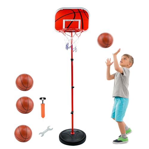 Basketballkorb und Stand Kinder, AolKee Tragbarer 50CM-150cm Mini Basketballkorb Kinder, Verstellbarer Basketballkorb Indoor Outdoor, mit 3 Ball, Netz, Pumpe von AolKee