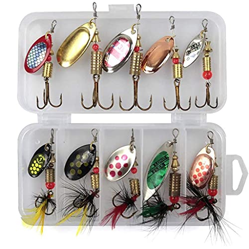 Aoleytech 10 Pieces Spinner Fishing Lures, Metal Spoon Spinner Bait Set, Sequins, Fishing Lures, Artificial Fish, Bait Fishing Device for Trout, bass, Salmon, Perch, Zander von Aoleytech