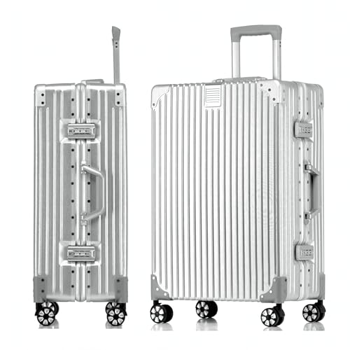 Aoliwei Hartschalen-Koffer Trolley Alu-Rahmen+PC Rollkoffer Reisekoffer Handgepäck Teleskopgriff, TSA, 4 Rollen (Silber, M) von Aoliwei