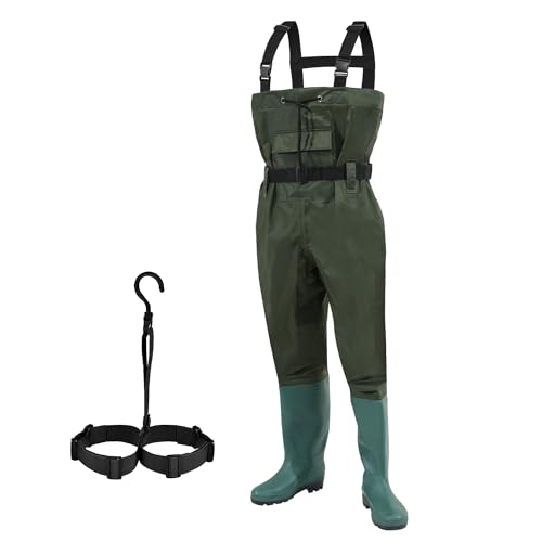 Aopunly Wathose 70 Denier Nylon, PVC Angelhose, wasserdichte Fischteichhose mit Gummistiefeln, Bund, Taschen und Haken, für Baustellen, Angeln, Bauernhöfe, Gärten Aopunly Wathose 70 Denier Nylon, PVC Angelhose, wasserdichte Fischteichhose mit Gummistiefeln, Bund, Taschen und Haken, für Baustellen, Angeln, Bauernhöfe, Gärten von Aopunly