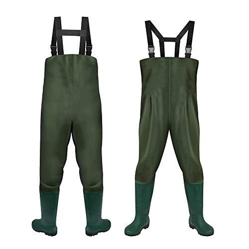 Aopunly Wathose Wasserdicht, 70D Nylon Composite PVC Anglerhose, Fischerhose mit rutschfesten Gummistiefeln, Herren Damen Teichhose, Hochwasserhose, für Baustellen, Angeln, Bauernhöfe, Gärten von Aopunly