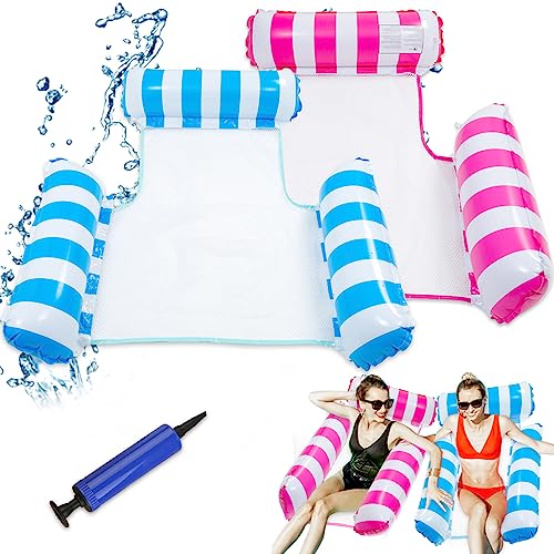 Aoreun Aufblasbare Wasserhängematte, 2 Stück Luftmatratze Pool, Wasser Schwimmbett Pool Wasserhängematte Schwimmhängematte Pool Float Lounge mit Luftpumpe Wasser Hängematte für Erwachsene und Kinder von Aoreun