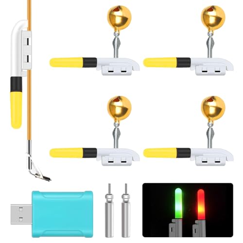 Aoreun Nachtlicht Knicklicht Angeln, 4 Stück Knicklichter Angeln Mit Schnalle Led Bissanzeiger Rutenspitze LED Bissanzeiger Rutenspitze mit Schnalle Led Leuchtstäbe Angeln Mit Ladegerät Und Akku von Aoreun