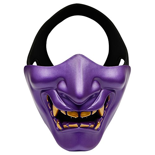 AOUTACC Airsoft Halbgesichtsmasken, Evil Demon Monster Kabuki Samurai Hannya Oni Half Face Schutzmasken für Maskerade Ball, Party, Halloween, Cs War Spiel (lila) von Aoutacc