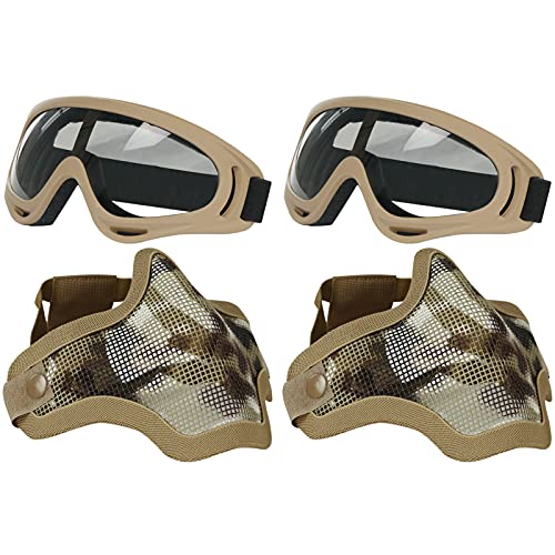 AOUTACC Airsoft Maske und Brille Set, Half Face Full Steel Mesh Maske und Brille für CS/Jagd/Paintball/Schießen (2 Pack IT) von Aoutacc
