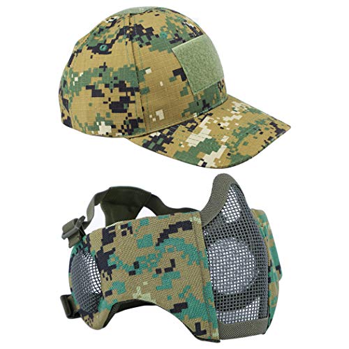 AOUTACC Airsoft Mesh Maske mit Ohrenschutz und verstellbarer Baseballkappe Set für CS/Jagd/Paintball/Schießen (DW) von Aoutacc