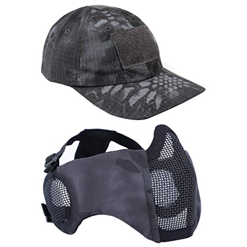 AOUTACC Airsoft Mesh Maske mit Ohrenschutz und verstellbarer Baseballkappe Set für CS/Jagd/Paintball/Schießen (TY) von Aoutacc