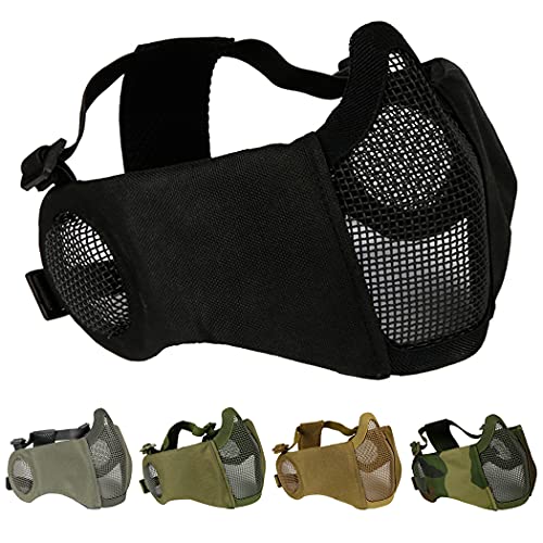 Aoutacc, faltbare Airsoft-Maske, Halbgesicht-Masken mit Ohrschutz für Kriegsspiele, Jagd, Paintball, BK von Aoutacc